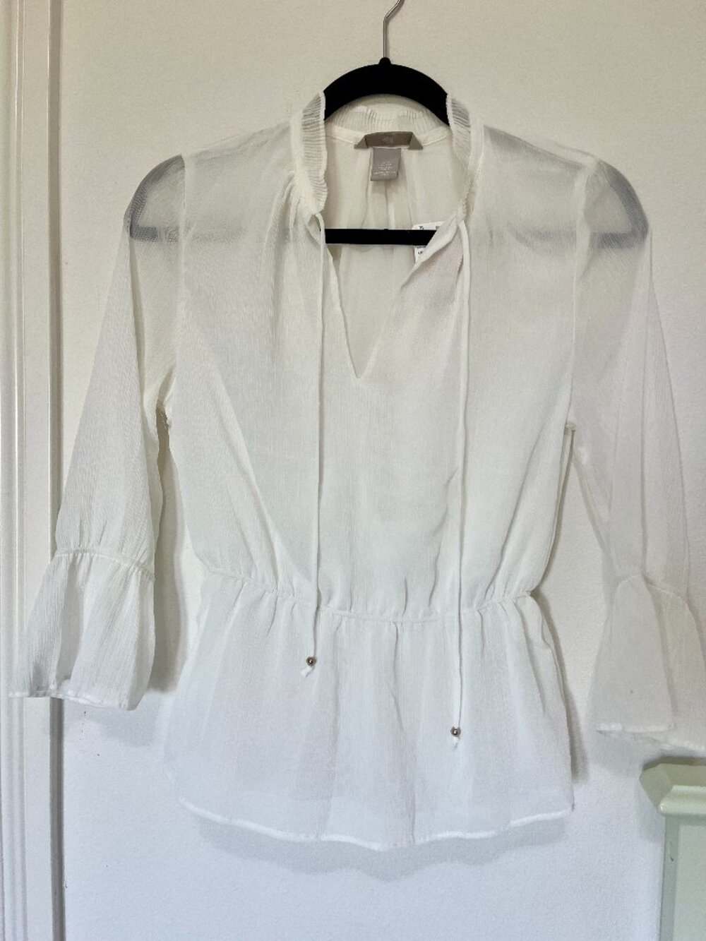 H&M White Sheer Peplum Top